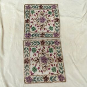 NEW Hand Embroidered Beaded | Hand-Painted Floral |  Pillow Covers (Set of 2)